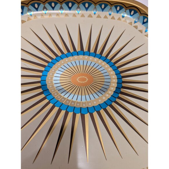 MCM Baret Ware Metal Serving Tray Gold Trim Tulips Starburst Made In England - Picture 2 of 7